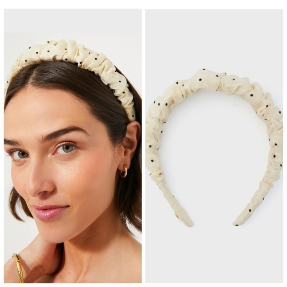 New Lele Sadoughi Kelly Ruched Cream Polka Dot Headband NWT main image 4